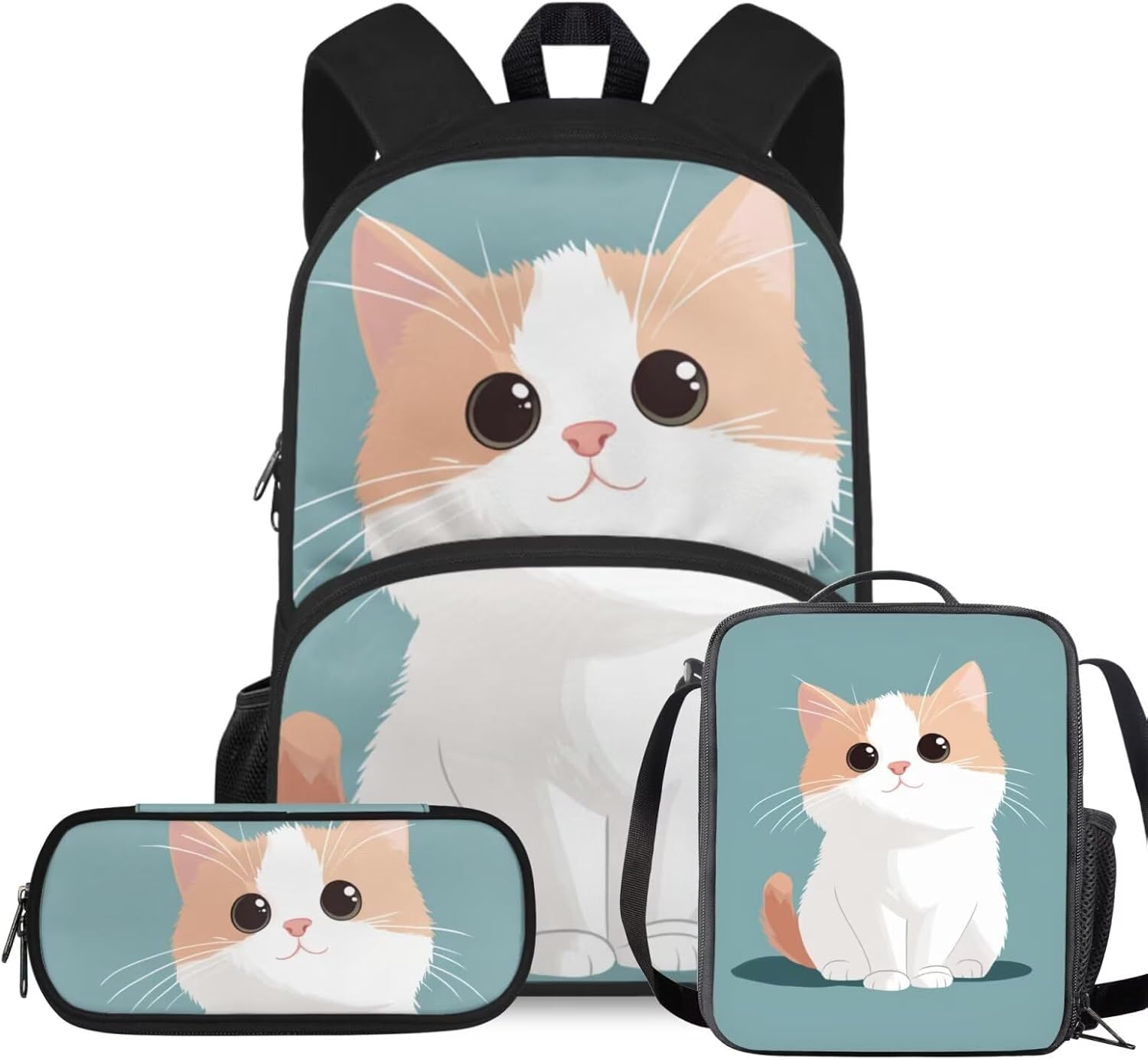 Rshubino Kawaii Cat Bookbag for Girls Mushroom Backpack for School 3 Pcs Girls School Bag with Lunch Bag for Toddler Casual Travel Daypack Rucksack - Image 9