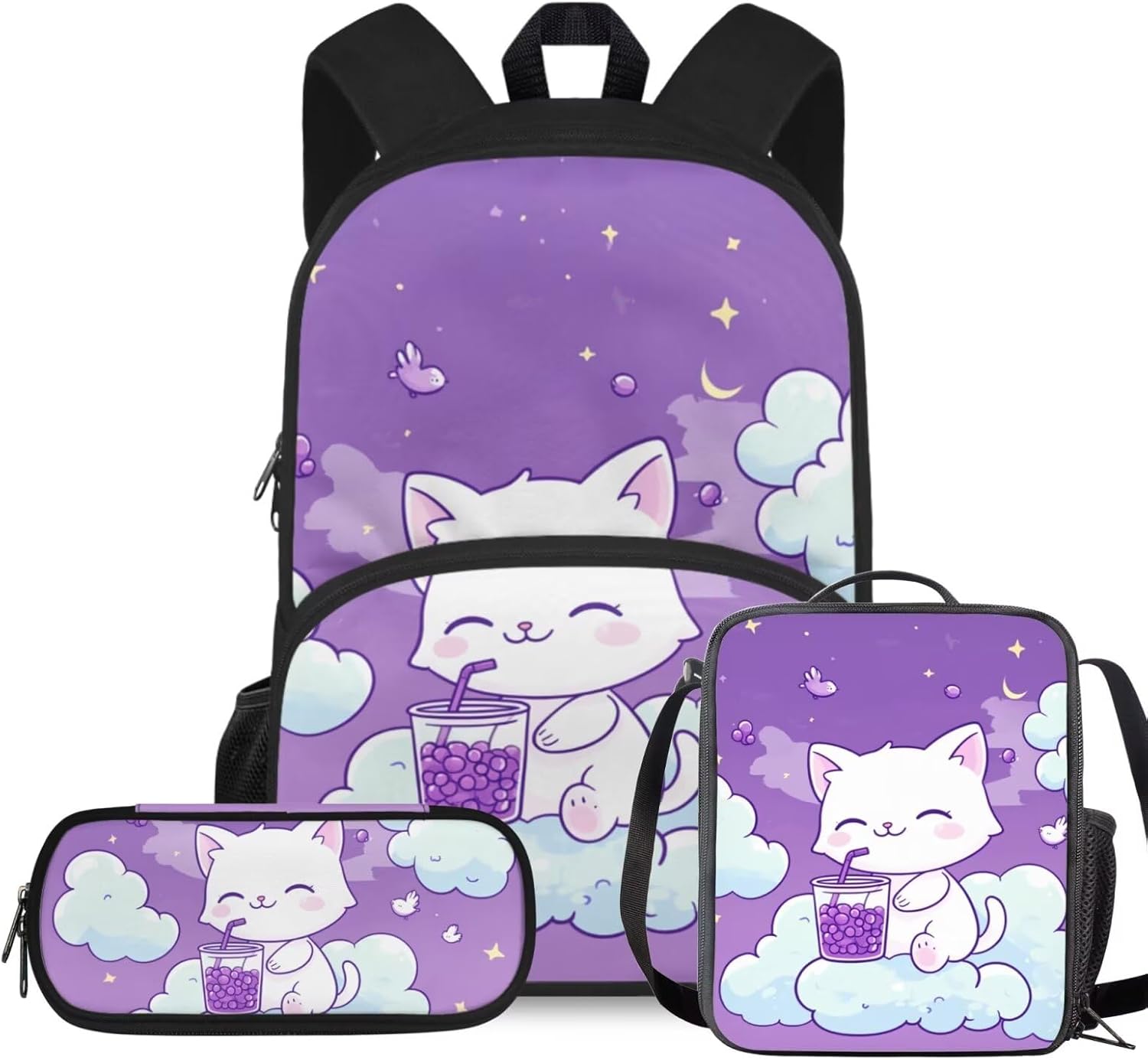 Rshubino Kawaii Cat Bookbag for Girls Mushroom Backpack for School 3 Pcs Girls School Bag with Lunch Bag for Toddler Casual Travel Daypack Rucksack - Image 8