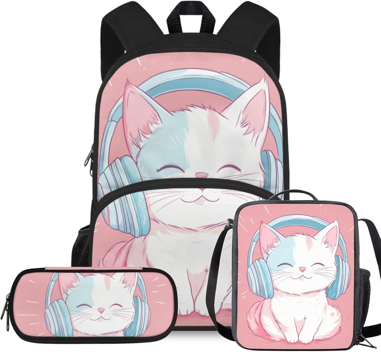 Rshubino Kawaii Cat Bookbag for Girls Mushroom Backpack for School 3 Pcs Girls School Bag with Lunch Bag for Toddler Casual Travel Daypack Rucksack - Image 13