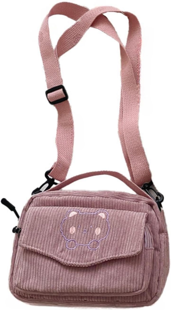 SimplCharm Corduroy Crossbody Bag for Women Cute Bear Patterned Crossbody Bag Kawaii Purse Bag - Image 10
