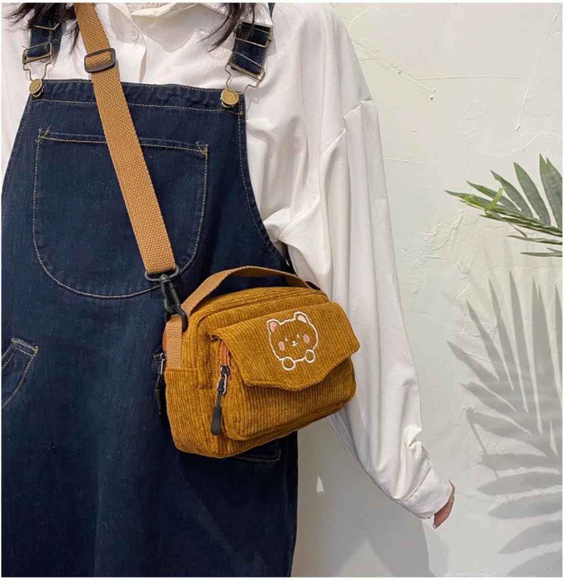 SimplCharm Corduroy Crossbody Bag for Women Cute Bear Patterned Crossbody Bag Kawaii Purse Bag - Image 5