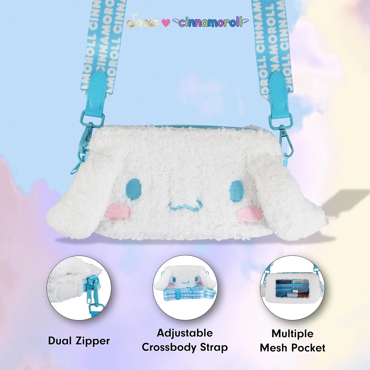 Sonix x Sanrio Plush Phone Wallet - Fuzzy Character Crossbody Bag (Cinnamoroll) + AirTag Keychain Cover (Cinnamoroll) - Image 6