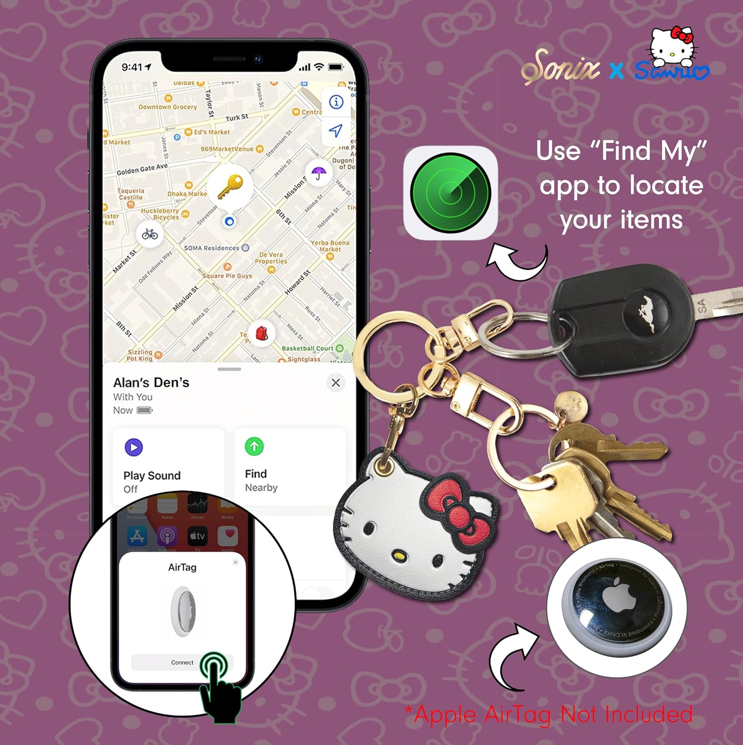 Sonix x Sanrio Plush Phone Wallet - Fuzzy Character Crossbody Bag (Hello Kitty) + AirTag Keychain Cover (Hello Kitty) - Image 7