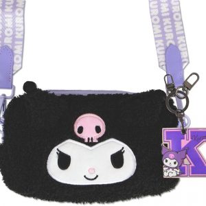 Sonix x Sanrio Plush Phone Wallet - Fuzzy Character Crossbody Bag (Kuromi) + AirTag Keychain Cover (College Letters Kuromi)