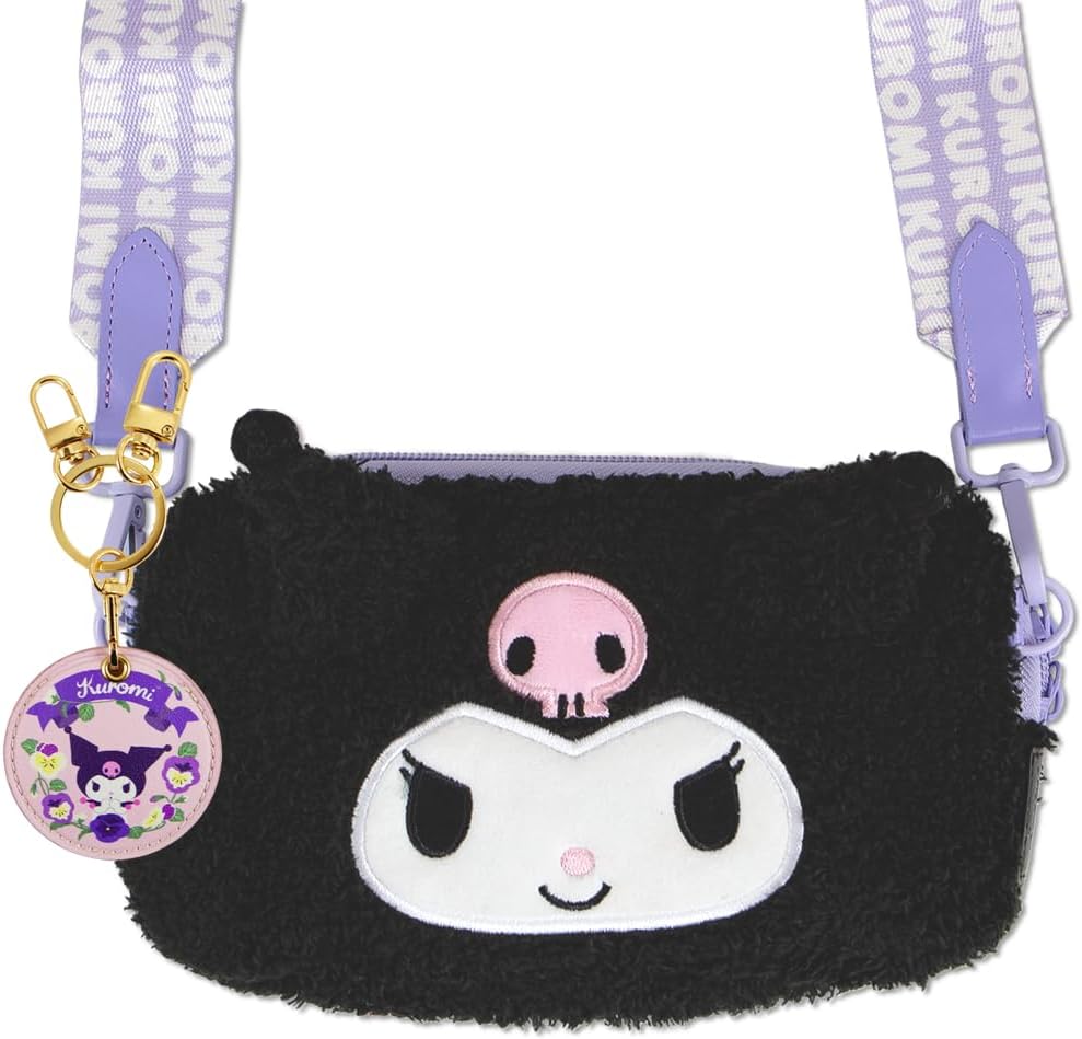 Sonix x Sanrio Plush Phone Wallet - Fuzzy Character Crossbody Bag (Kuromi) + AirTag Keychain Cover (Floral Kuromi)
