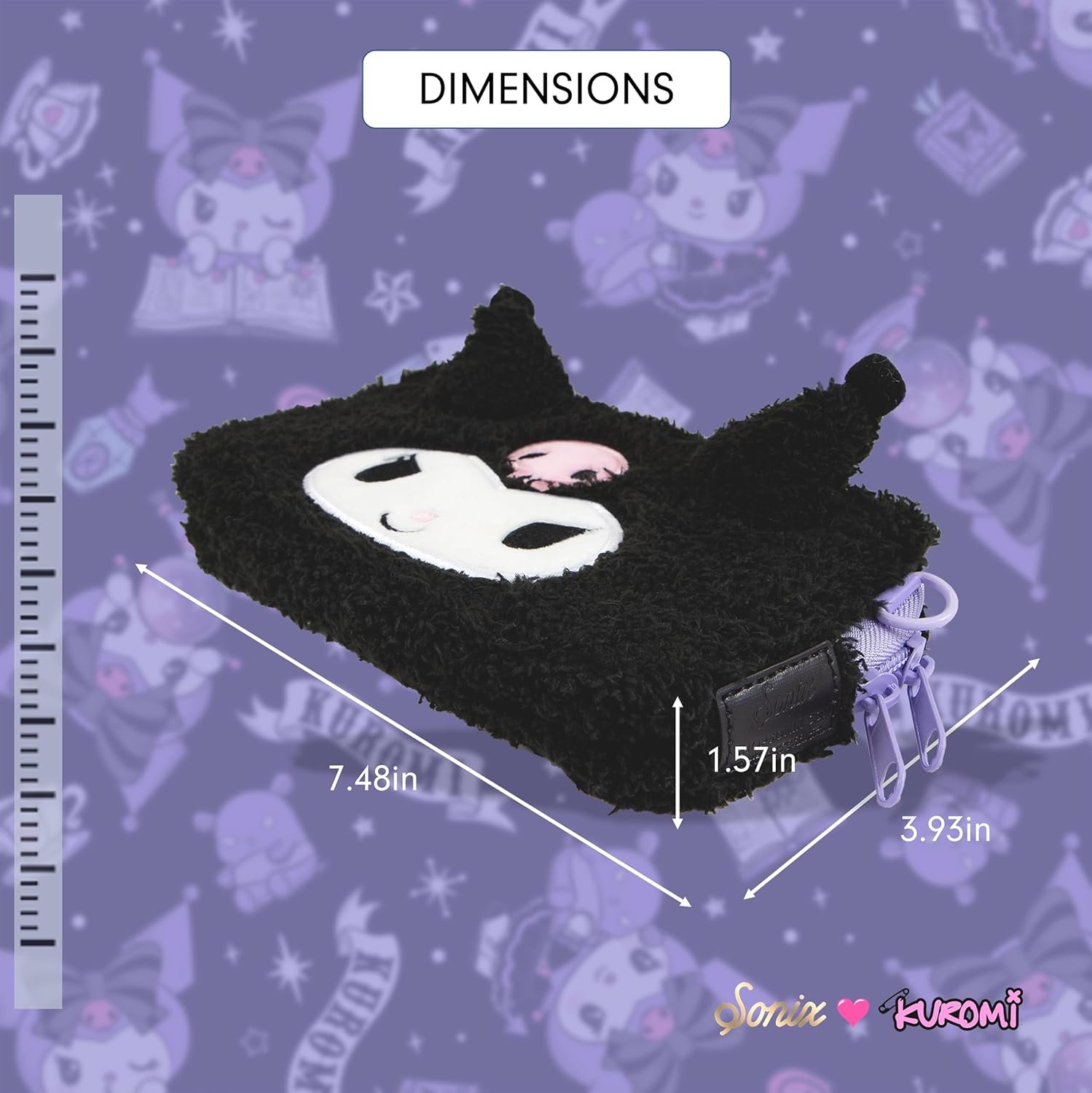 Sonix x Sanrio Plush Phone Wallet - Fuzzy Character Crossbody Bag (Kuromi) + AirTag Keychain Cover (Floral Kuromi) - Image 8
