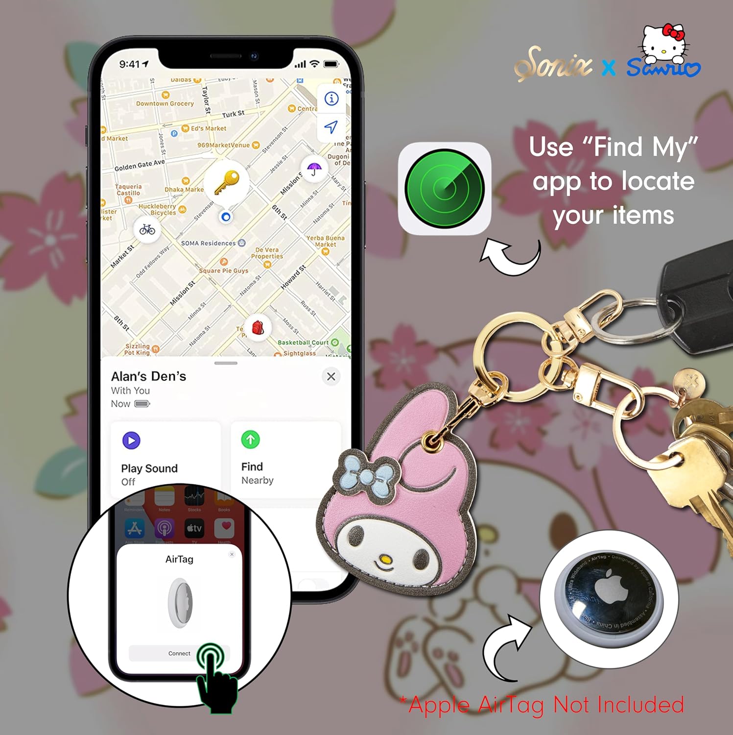 Sonix x Sanrio Plush Phone Wallet - Fuzzy Character Crossbody Bag (My Melody) + AirTag Keychain Cover (My Melody) - Image 7