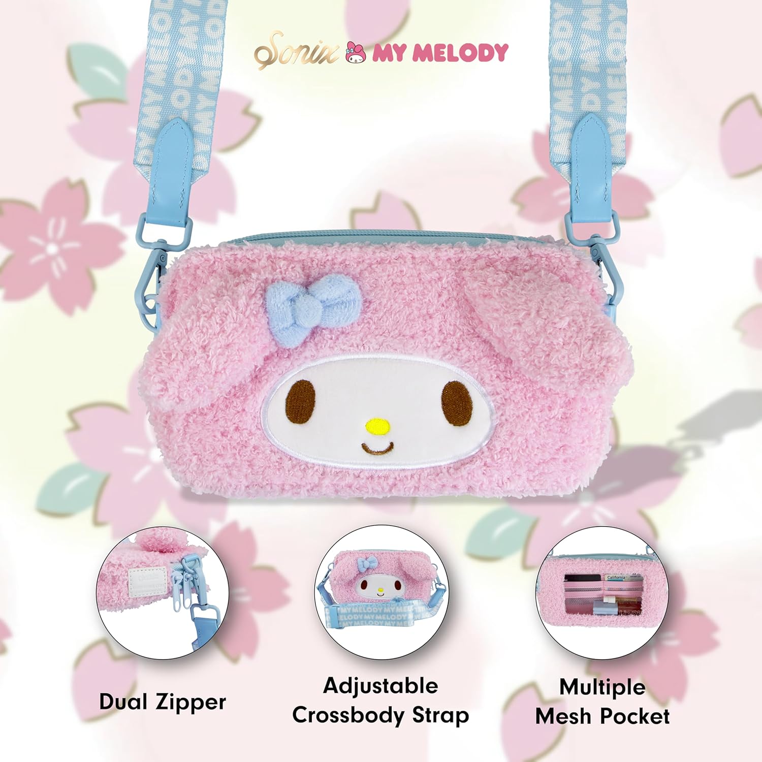 Sonix x Sanrio Plush Phone Wallet - Fuzzy Character Crossbody Bag (My Melody) + AirTag Keychain Cover (My Melody) - Image 6