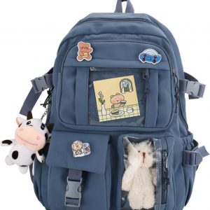 srdmuph Large Blue Kawaii Backpack Travel Laptop Bag for Women i##e##s: Cute Accessories ^^ Pin Pendant ^^ Outdoor ^^ Waterproof ^^ Casual Daypack :i##e##s