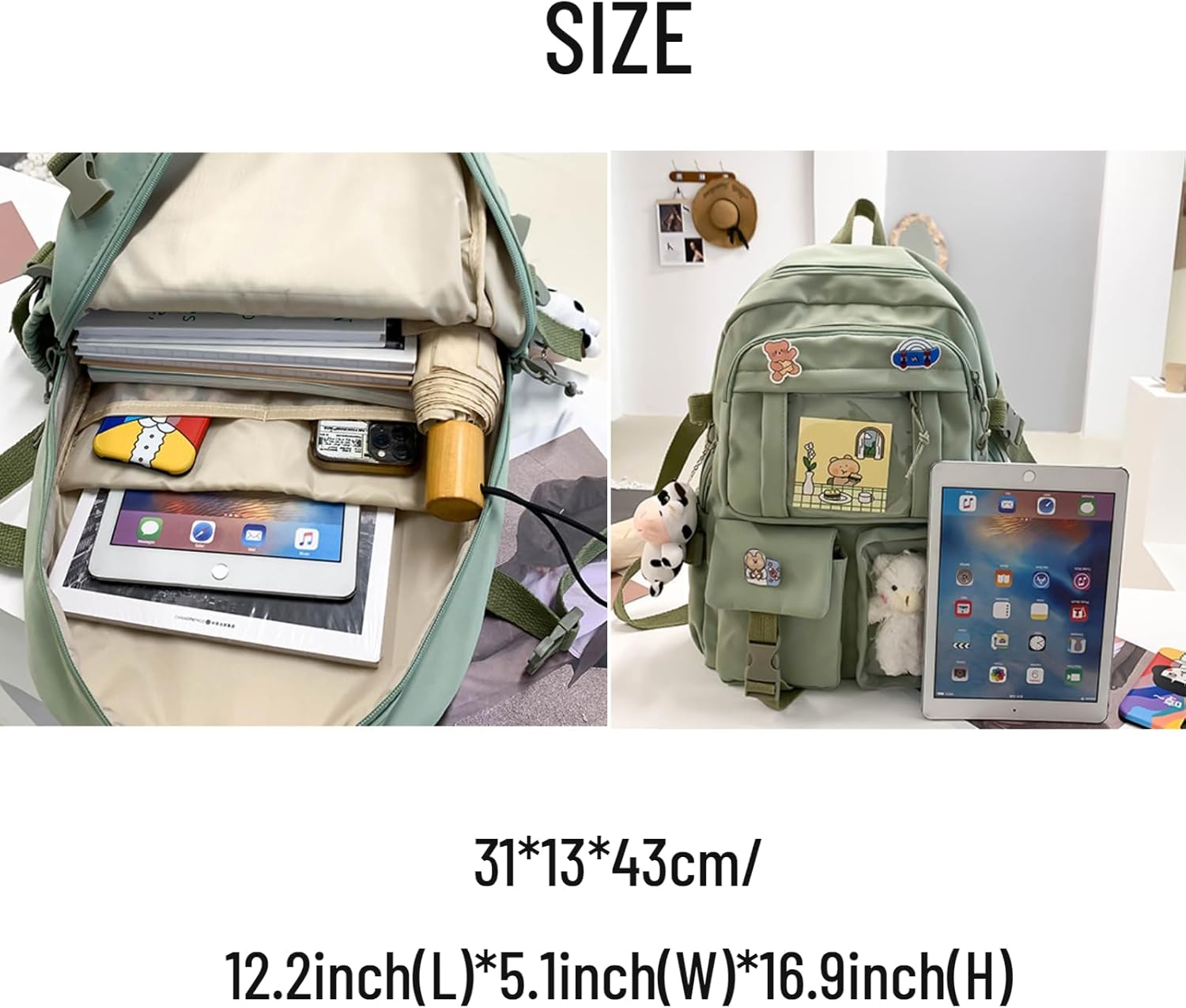 srdmuph Large Blue Kawaii Backpack Travel Laptop Bag for Women i##e##s: Cute Accessories ^^ Pin Pendant ^^ Outdoor ^^ Waterproof ^^ Casual Daypack :i##e##s - Image 5