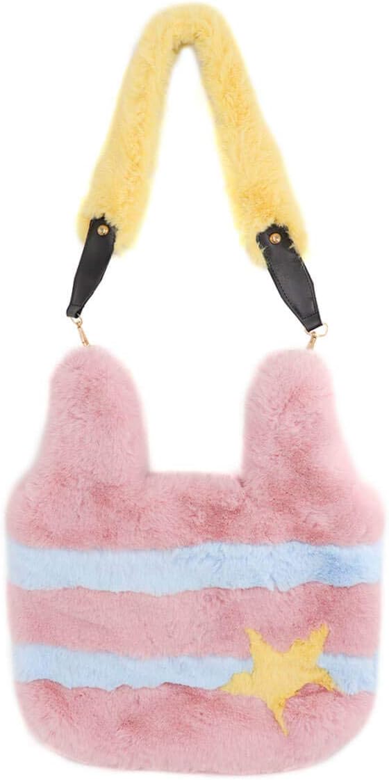 surell - Rainbow Faux Rex Rabbit Fur Shoulder Bag - LGBTQ+ Pride Tote - Cute Fluffy Soft Bag with Heart - Image 4