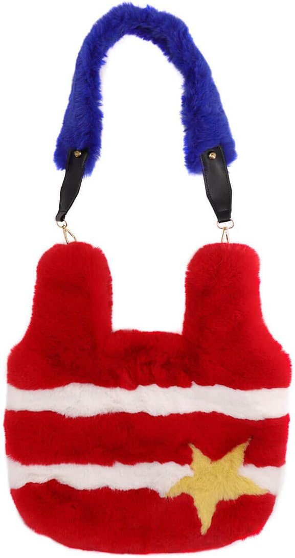 surell - Rainbow Faux Rex Rabbit Fur Shoulder Bag - LGBTQ+ Pride Tote - Cute Fluffy Soft Bag with Heart