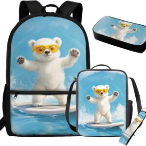 Tiasarato Bear Backpack Kawaii 17 Inch Girls School Bags for Kids 6-8 Lightweight Matching Bookbag and Lunch Box for Girls 4 Piece School Bag Set 1st Grade