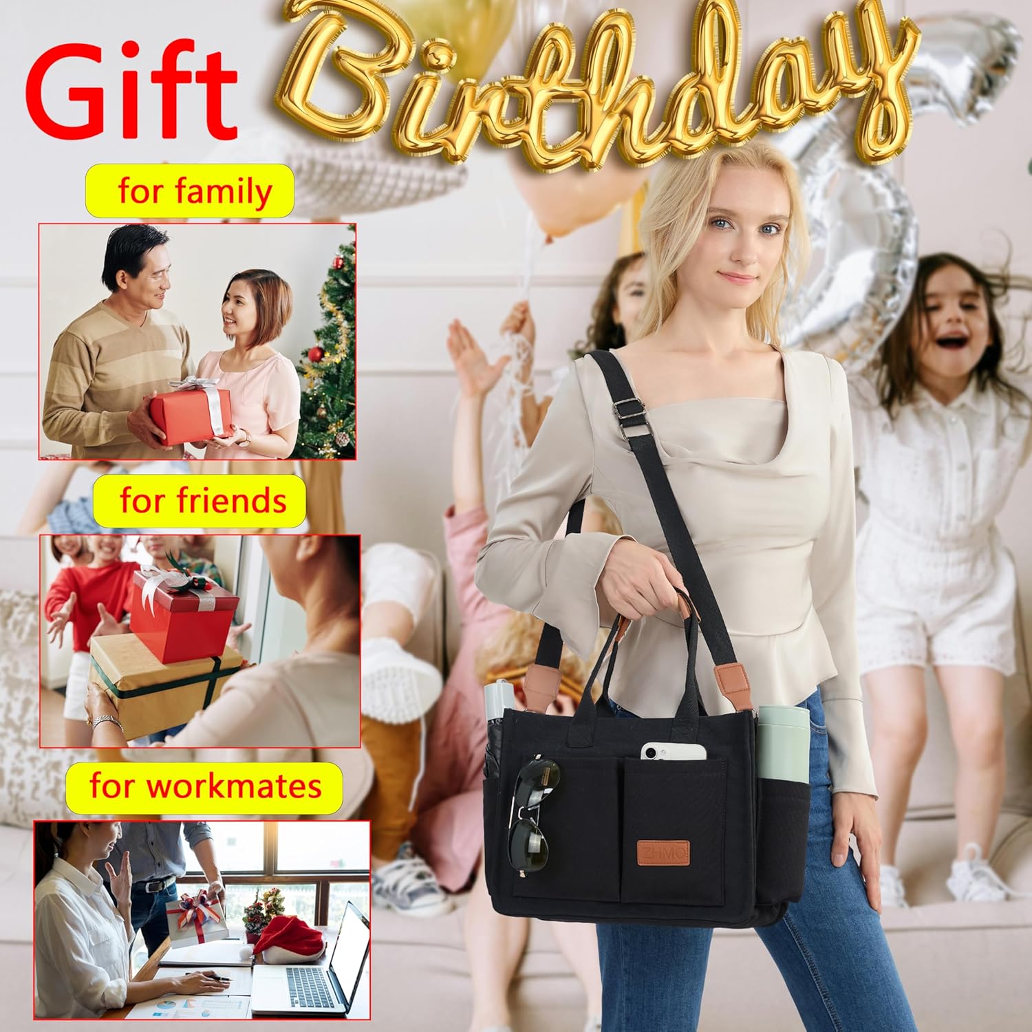 Tote Bag for Women With Compartments,Large Canvas Tote Women's Purse Crossbody Bags Work Laptop Book Bag Satchels Handbags - Image 7