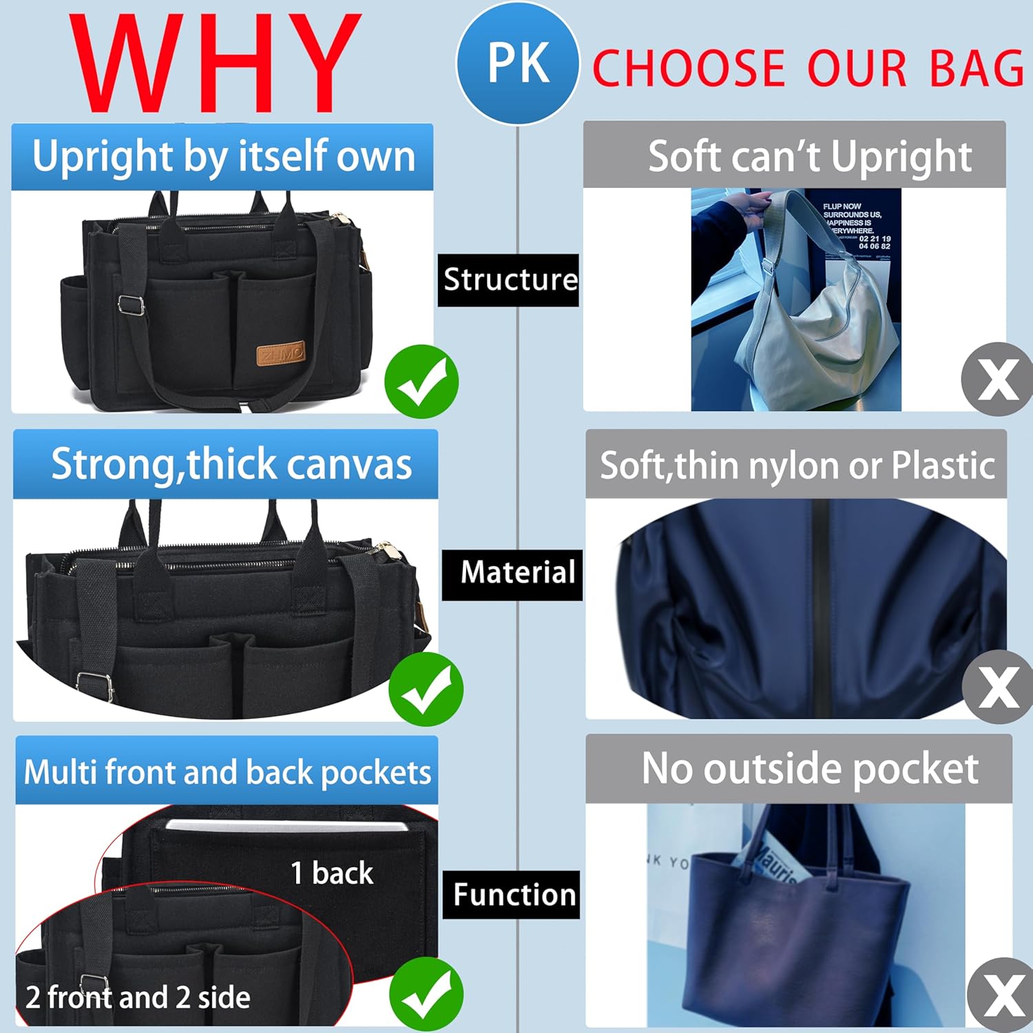 Tote Bag for Women With Compartments,Large Canvas Tote Women's Purse Crossbody Bags Work Laptop Book Bag Satchels Handbags - Image 5