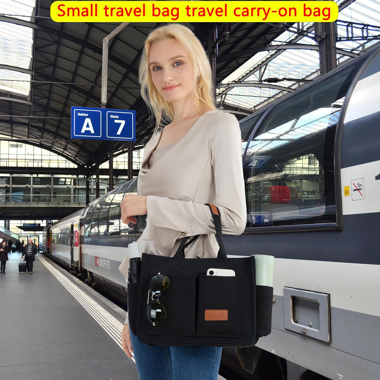 Tote Bag for Women With Compartments,Large Canvas Tote Women's Purse Crossbody Bags Work Laptop Book Bag Satchels Handbags - Image 8