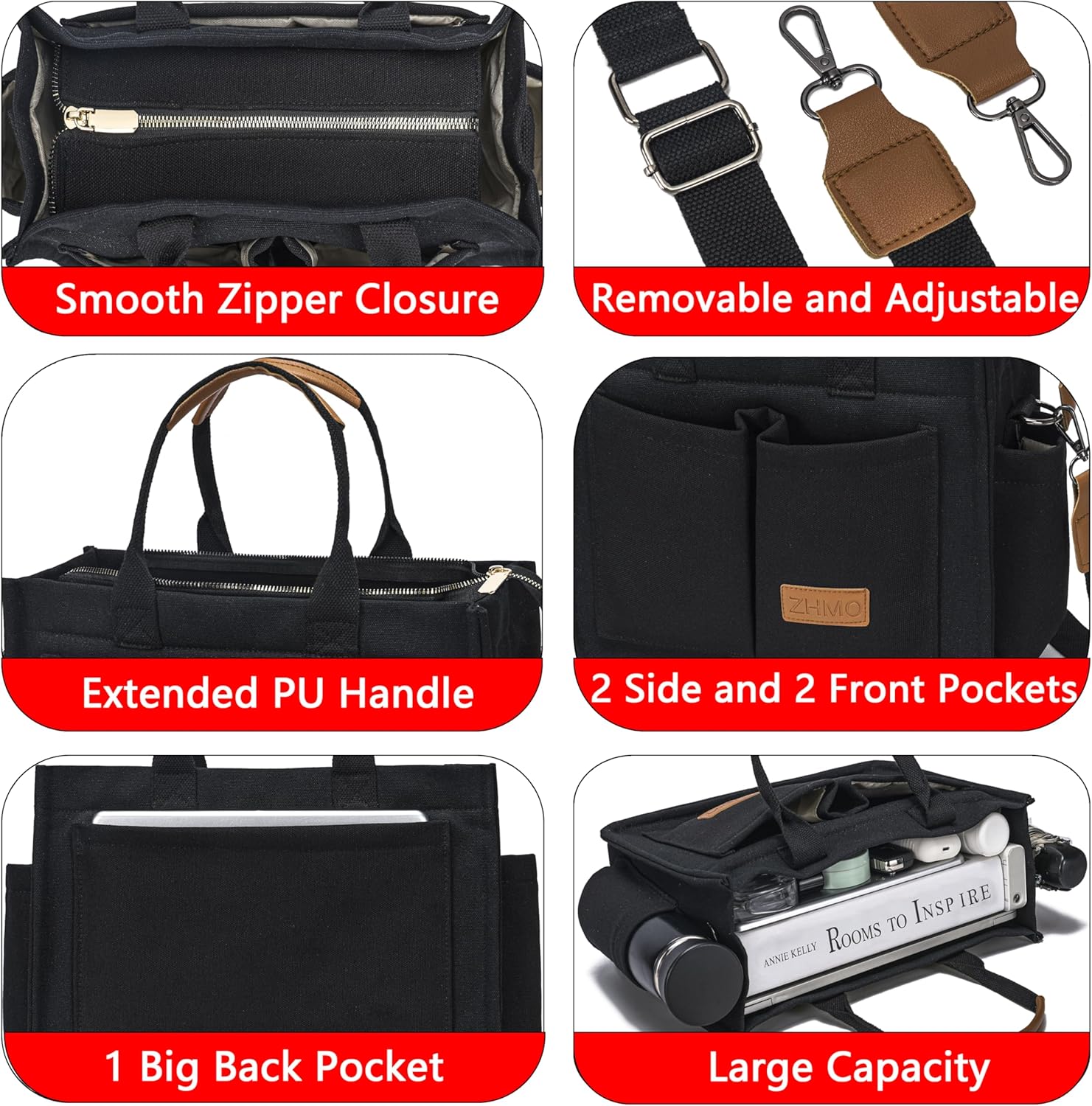 Tote Bag for Women With Compartments,Large Canvas Tote Women's Purse Crossbody Bags Work Laptop Book Bag Satchels Handbags - Image 4