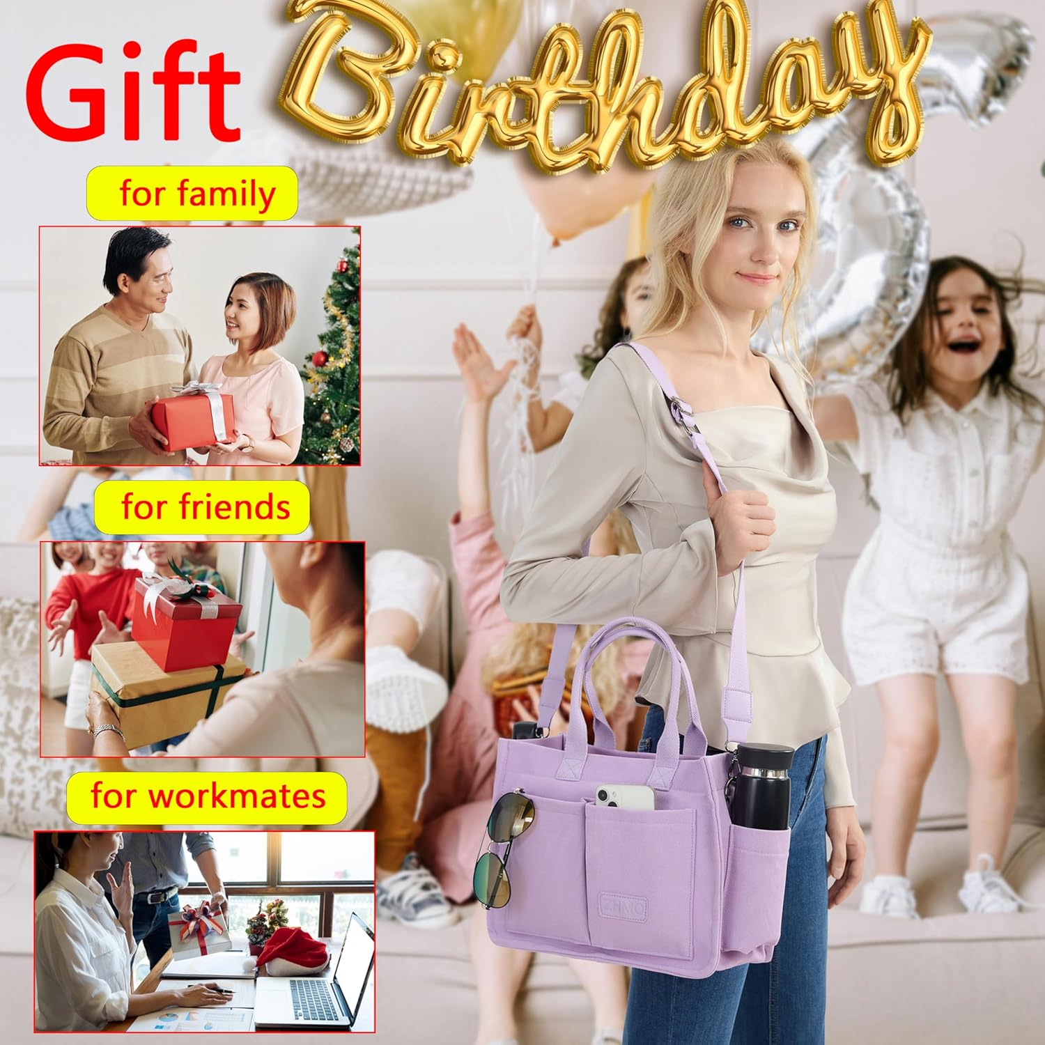 Tote Bag for Women With Compartments,Large Canvas Tote Women's Purse Crossbody Bags Work Laptop Book Bag Satchels Handbags - Image 7