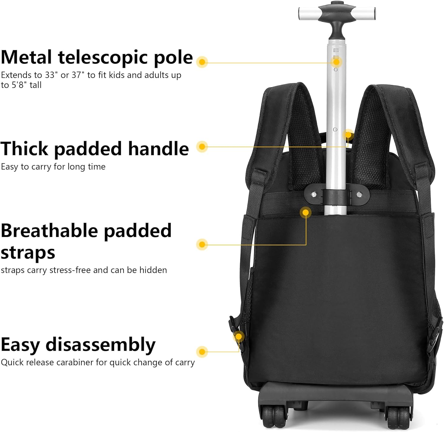 TOTEXISAP Boys Kids Rolling Backpack for Girls School, 21 Inch Rolling Bookbag Silent Wheeled, Water-Resistant Backpack with Wheels - Image 4