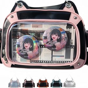 Vobomo Cat Ita Bag Backpack for Girls PU pink black i##e##s: Pins Display ^^ Single Shoulder Bag ^^ Purse ^^ with Insert ^^ for School ^^ Comic Con :i##e##s