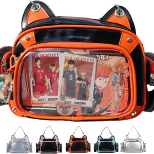 Vobomo Cat Ita Bag Backpack PU orange black for Girls i##e##s: Pins Display ^^ Single Shoulder Bag ^^ Purse ^^ with Insert ^^ for School ^^ Comic Con :i##e##s