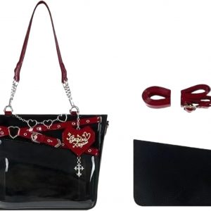 Vobomo Love-Chains Ita Bag Red Crossbody Bag Handbag i##e##s: Pins Display ^^ Single Shoulder ^^ PU Leather ^^ Big Capacity ^^ Chain ^^ Clear Purse ^^ with Insert :i##e##s