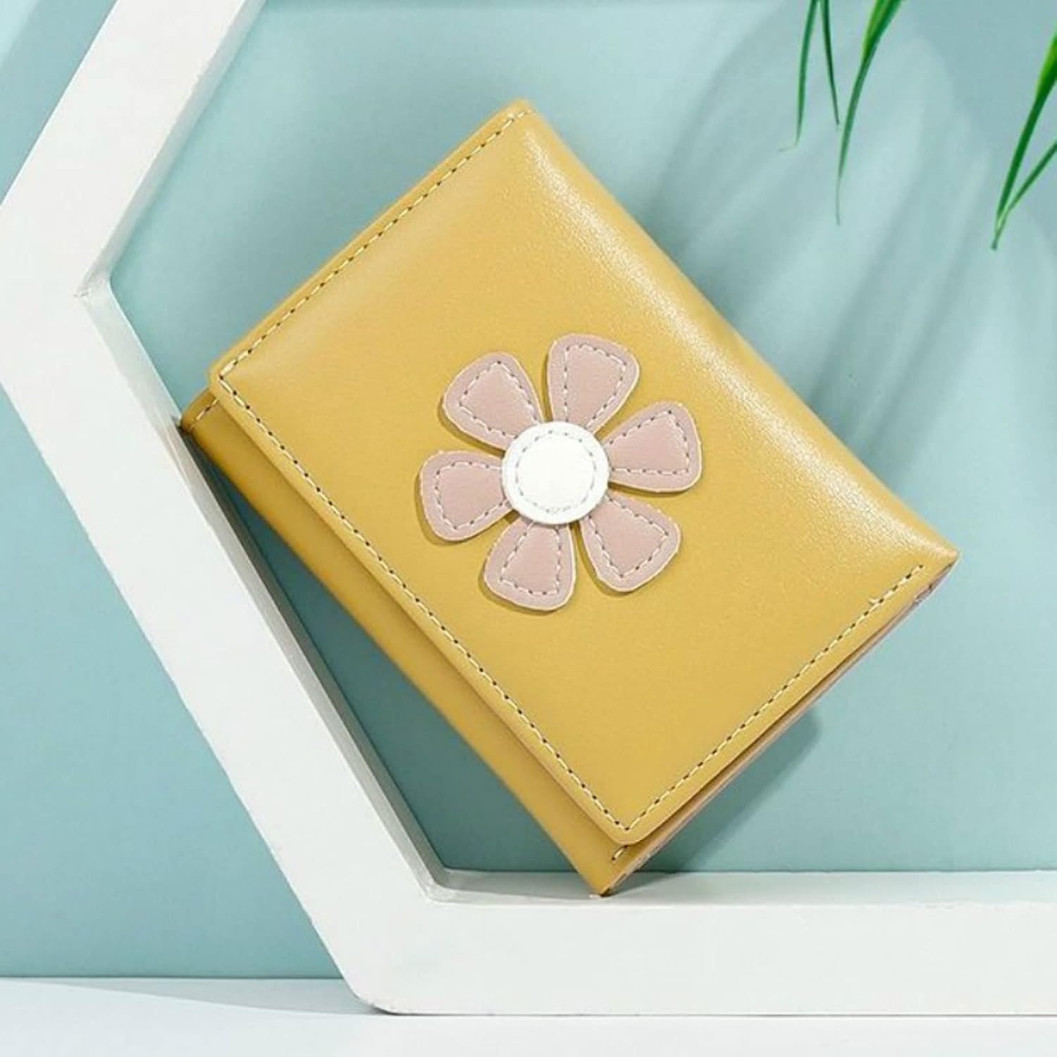 Womens wallet Wallets Women Floral Appliques Sweet Kawaii Card Holder Girls Purse Korean Style Money Bag Fashion Stylish Mini Wallet Ulzzang(Blue) - Image 6