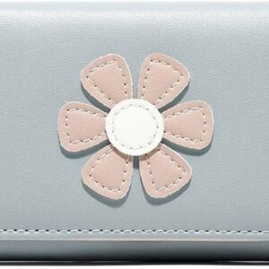 Womens wallet Wallets Women Floral Appliques Sweet Kawaii Card Holder Girls Purse Korean Style Money Bag Fashion Stylish Mini Wallet Ulzzang(Blue)
