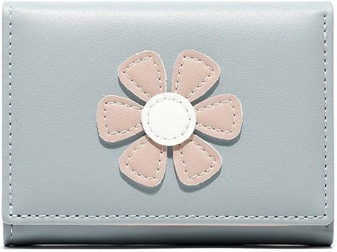 Womens wallet Wallets Women Floral Appliques Sweet Kawaii Card Holder Girls Purse Korean Style Money Bag Fashion Stylish Mini Wallet Ulzzang(Blue)