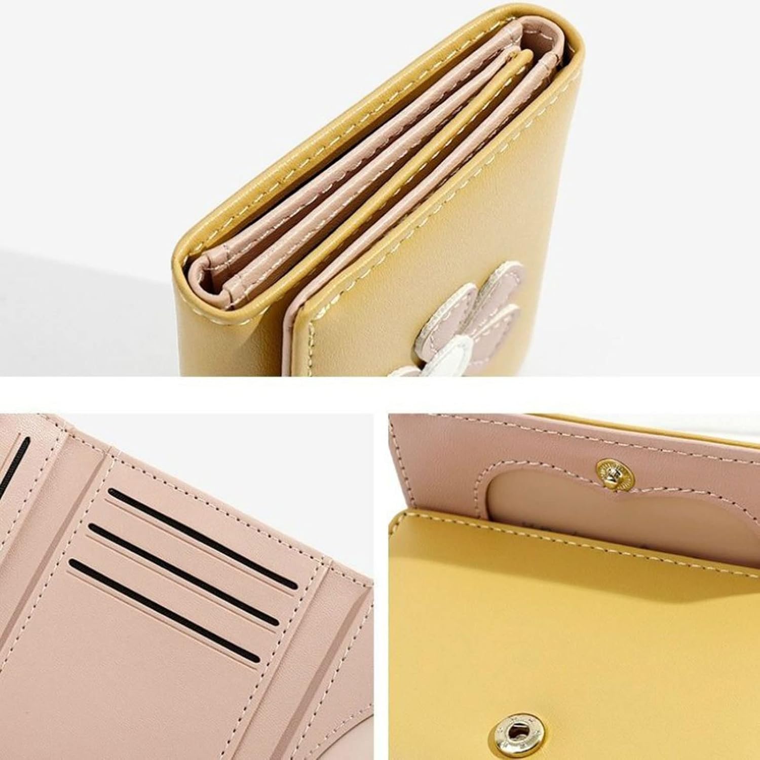 Womens wallet Wallets Women Floral Appliques Sweet Kawaii Card Holder Girls Purse Korean Style Money Bag Fashion Stylish Mini Wallet Ulzzang(Blue) - Image 4